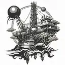 drilling rig and ocean  tattoo design idea