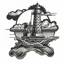 drilling rig and ocean  tattoo design idea