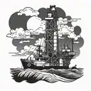 drilling rig and ocean  tattoo design idea