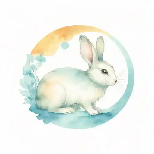 Netherlands Dwarf rabbit looking towards a moon tattoo design idea