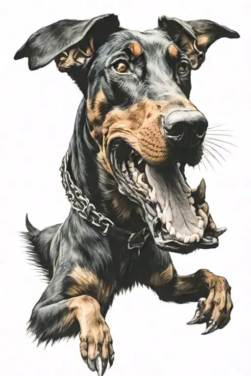 doberman barking fiercely tattoo design idea