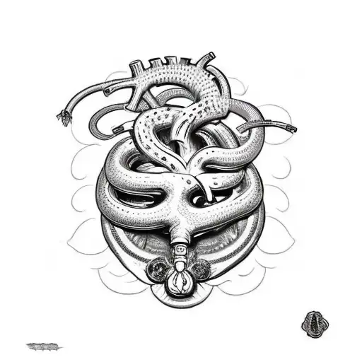 a human heart with a single viper constricting it, the vipers head should be prone with teeth out as if biting the hea tattoo design idea