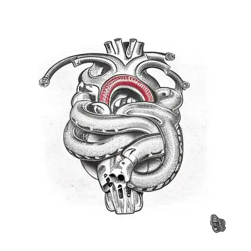 a human heart with a single viper constricting it, the vipers head should be prone with teeth out as if biting the hea tattoo design idea