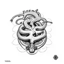 a human heart with a single viper constricting it, the vipers head should be prone with teeth out as if biting the hea tattoo design idea