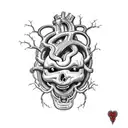 a human heart with a single viper constricting it, the vipers head should be prone with teeth out as if biting the hea tattoo design idea