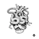 a human heart with a single viper constricting it, the vipers head should be prone with teeth out as if biting the hea tattoo design idea