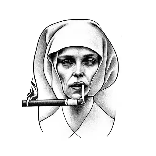 nun smoking a cigarette tattoo design idea