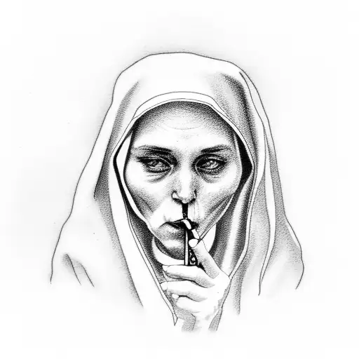 nun smoking a cigarette tattoo design idea