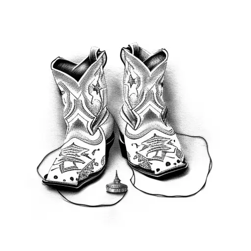 cowboy boots wrapped in barbed wire tattoo design idea