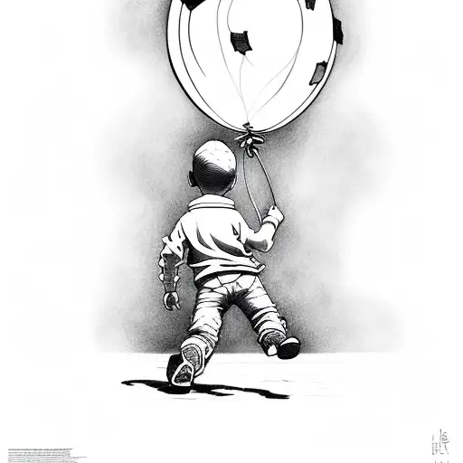 A boy whom escapes a balloon tattoo design idea