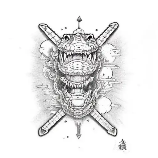 post apocalyptic alligator  tattoo design idea