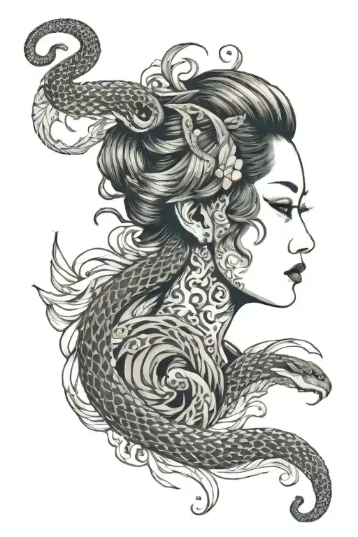 Woman face with snake hairs tattoo design idea