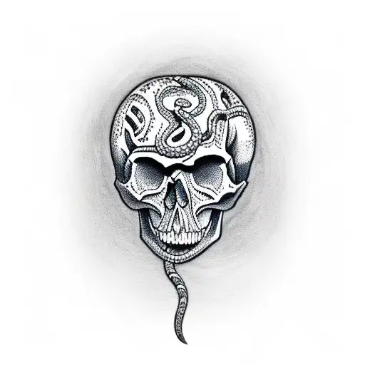 skull with snake tattoo design idea
