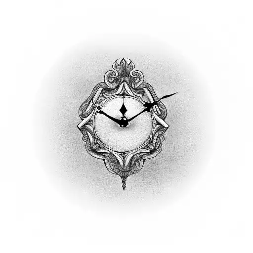 angels in front of a clock with roman numeral numbers tattoo design idea