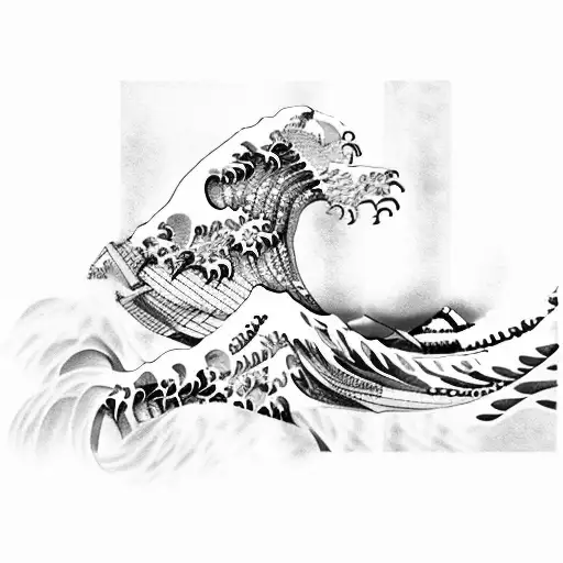 the great wave elongated tattoo design idea