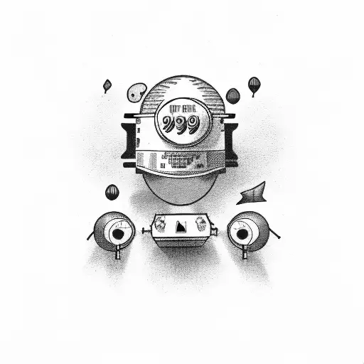 999 with the words "the party never ends" under it and to pistons crossing each other tattoo design idea