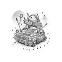 999 with the words "the party never ends" under it and to pistons crossing each other tattoo design idea