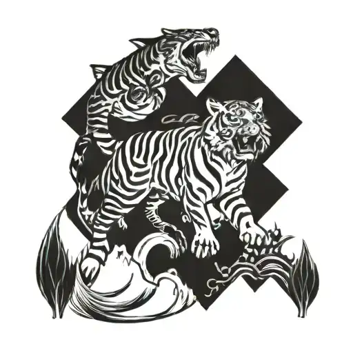 tiger chase eagle chase shark  tattoo design idea