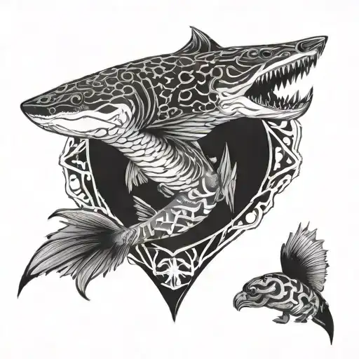 shark and tiger and eagle  tattoo design idea