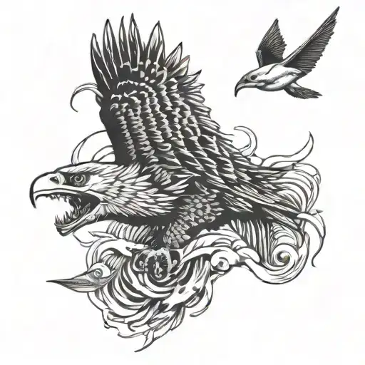 eagle with shark with tiger  tattoo design idea