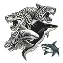 shark and tiger and eagle  tattoo design idea