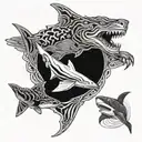 shark and tiger and eagle  tattoo design idea