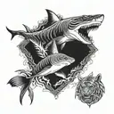 shark and tiger and eagle  tattoo design idea