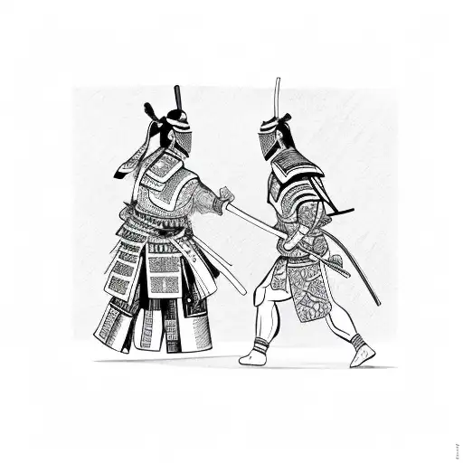 samurai shaking hands with Aztec warrior tattoo design idea