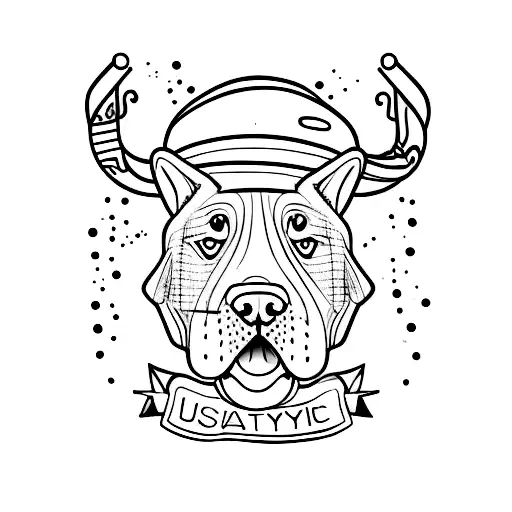 alguma coisa relacionada a praia, surf, dança e bull terrier tattoo design idea