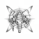 A guitar pick with barbell design tattoo design idea