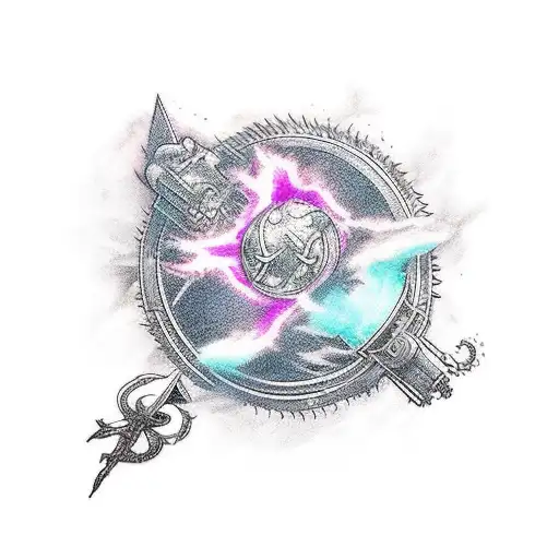 A unique tattoo combining elements of manga and Final Fantasy in a new-school style tattoo design idea