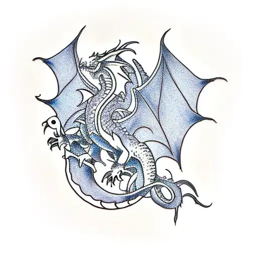 A traditional-style dragon perched on a watchtower under a crescent moon tattoo design idea
