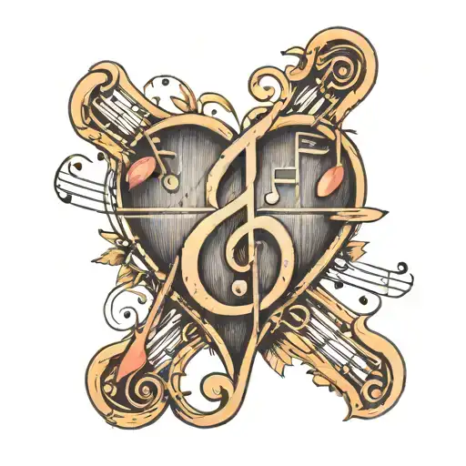 A sketch style tattoo of a heart-shaped music note with your daughters' initials and birthdates hidden within the lines tattoo design idea