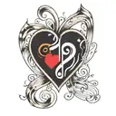 A sketch style tattoo of a heart-shaped music note with your daughters' initials and birthdates hidden within the lines tattoo design idea