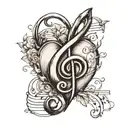 A sketch style tattoo of a heart-shaped music note with your daughters' initials and birthdates hidden within the lines tattoo design idea