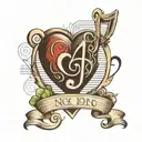 A sketch style tattoo of a heart-shaped music note with your daughters' initials and birthdates hidden within the lines tattoo design idea