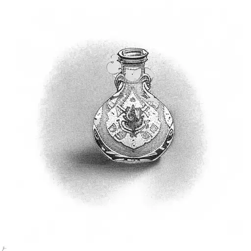 harry potter's felix felicis potion bottle with a yellow potion in it tattoo design idea