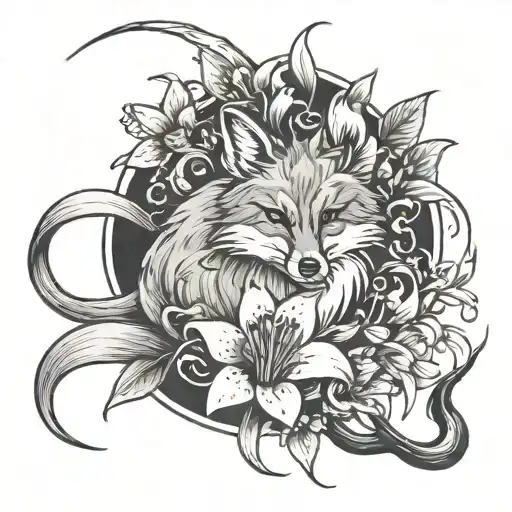 Fox and Spider lily flower tattoo design idea