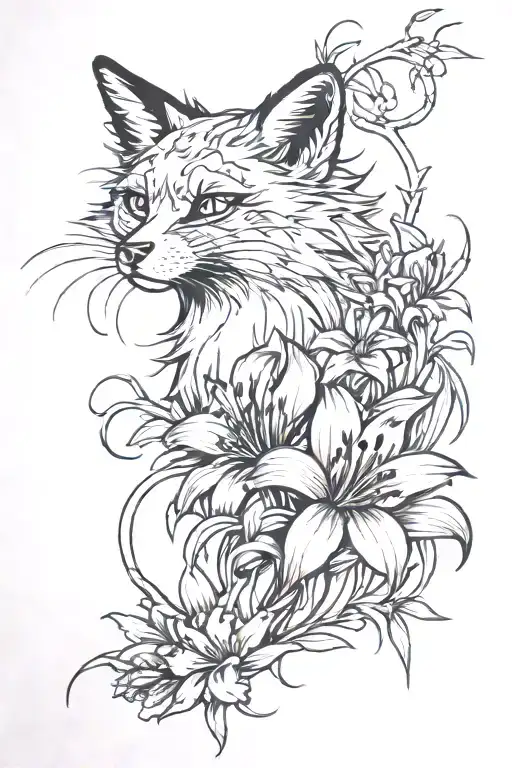 spider lily and fox tattoo design idea
