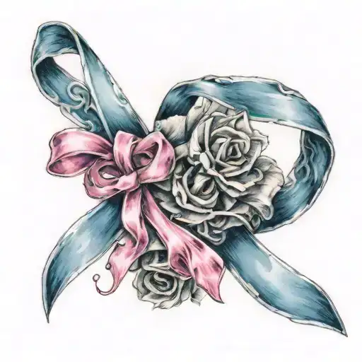 blue cross pink ribbon wrapped tattoo design idea