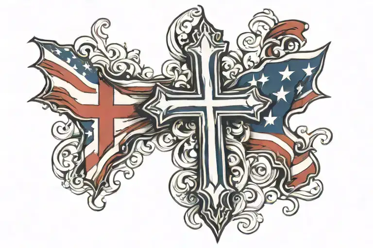 American flag and cross tattoo tattoo design idea
