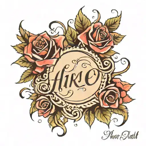 Cursive name "harley" with roses surrounding the name  tattoo design idea