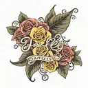 Cursive name "harley" with roses surrounding the name  tattoo design idea