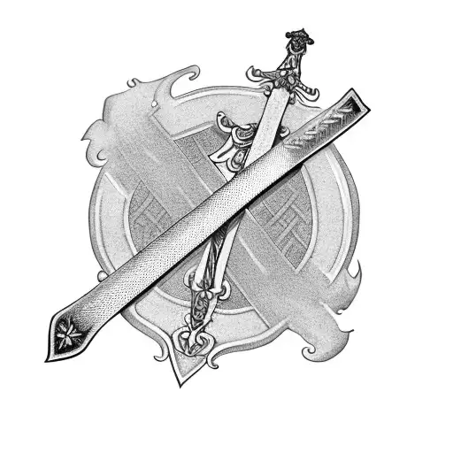 irish sword with 24/07/2020 in roman numerals on the side tattoo design idea