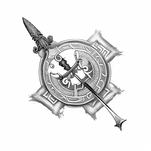 irish sword with 24/07/2020 in roman numerals on the side tattoo design idea