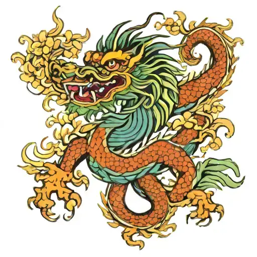 flowers are spreading, and the god of Chinese dragons is visible in the sky tattoo design idea
