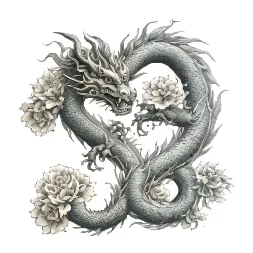 flowers are spreading, and the god of Chinese dragons is visible in the sky tattoo design idea