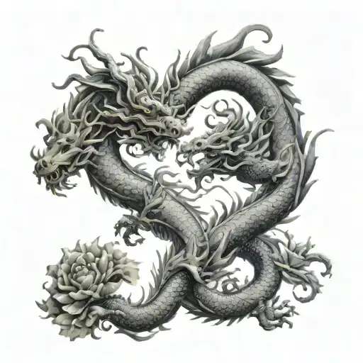 flowers are spreading, and the god of Chinese dragons is visible in the sky tattoo design idea