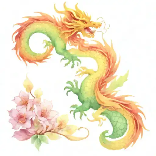 flowers are spreading, and the god of Chinese dragons is visible in the sky tattoo design idea