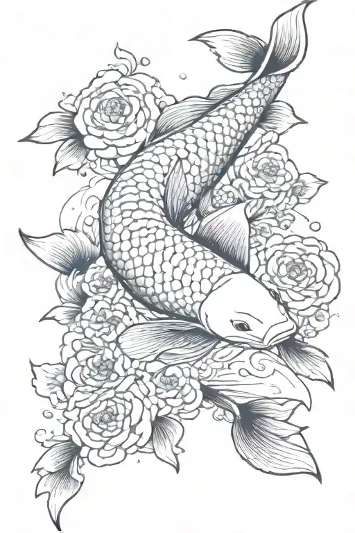 koi fish with small blue flowers surrounding half sleeve japanese tattoo design idea